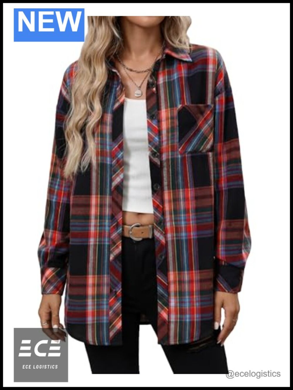 Women's Plaid Button Down Shirt Oversized Long Sleeve Flannel Business Casual